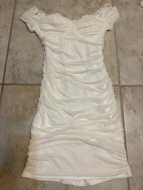 Windsor Ivory Off-Shoulder Ruched Mini Dress